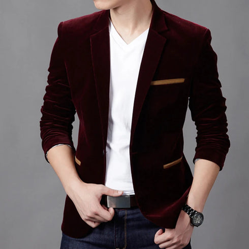 Slim Fit Corduroy Blazer for Men - Autumn Spring Casual Suit Jacket